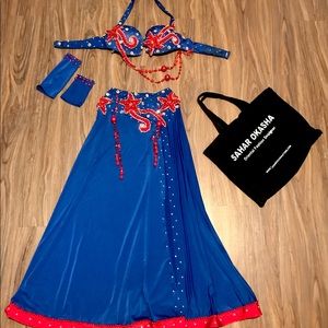 Blue and Red Star Sahar Pro Belly Dance Costume